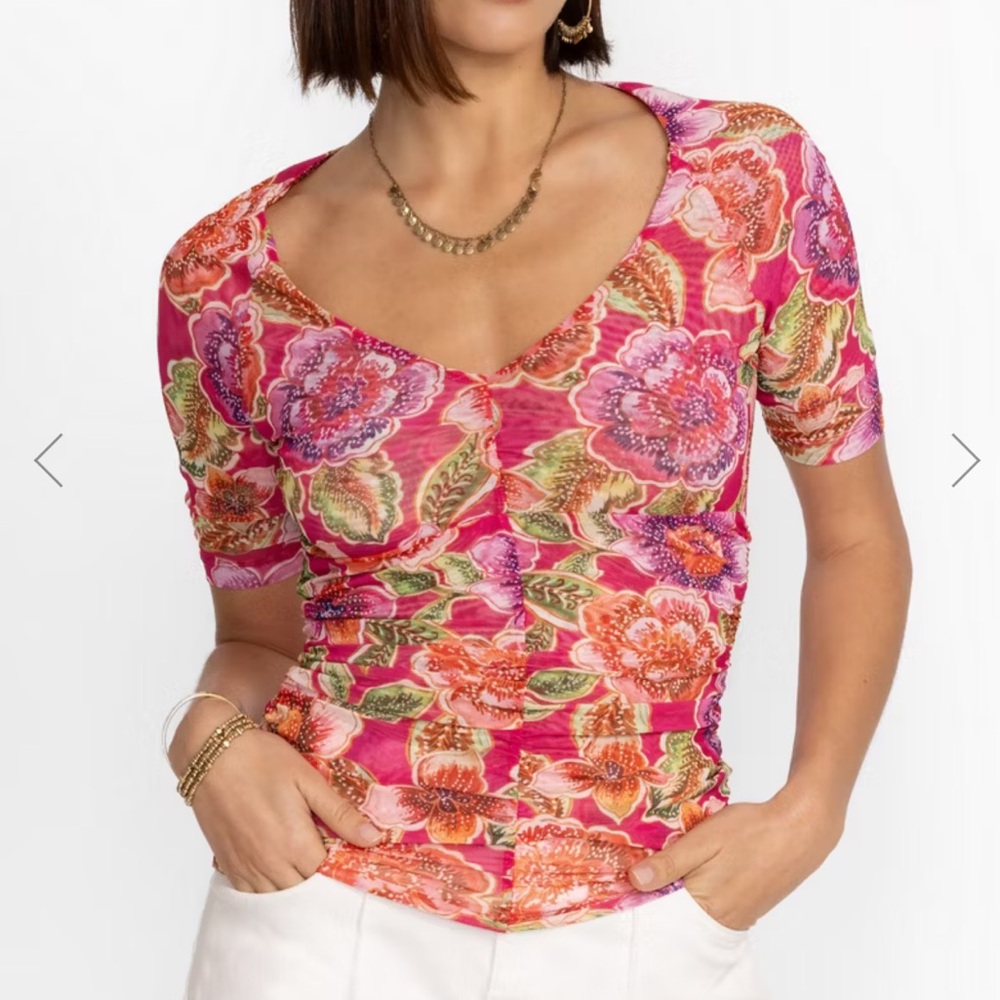 Jade By Johnny Was Gloriana Mesh Tee Floral Blouse